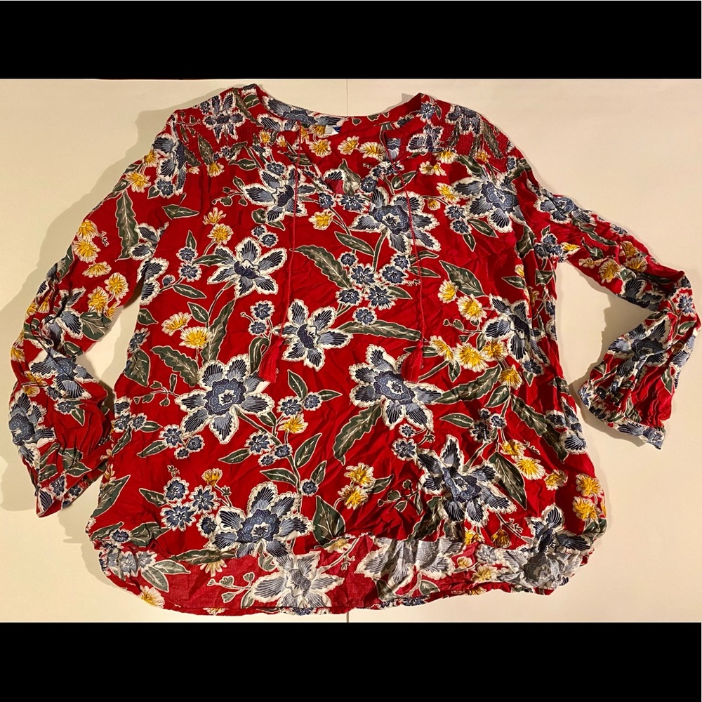 Old Navy Pink Floral Split-Neck Blouse